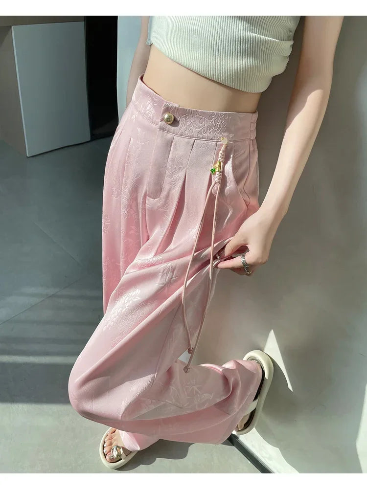 Women's Jacquard Wide Leg Satin Pants™ Casual Loose Pants
