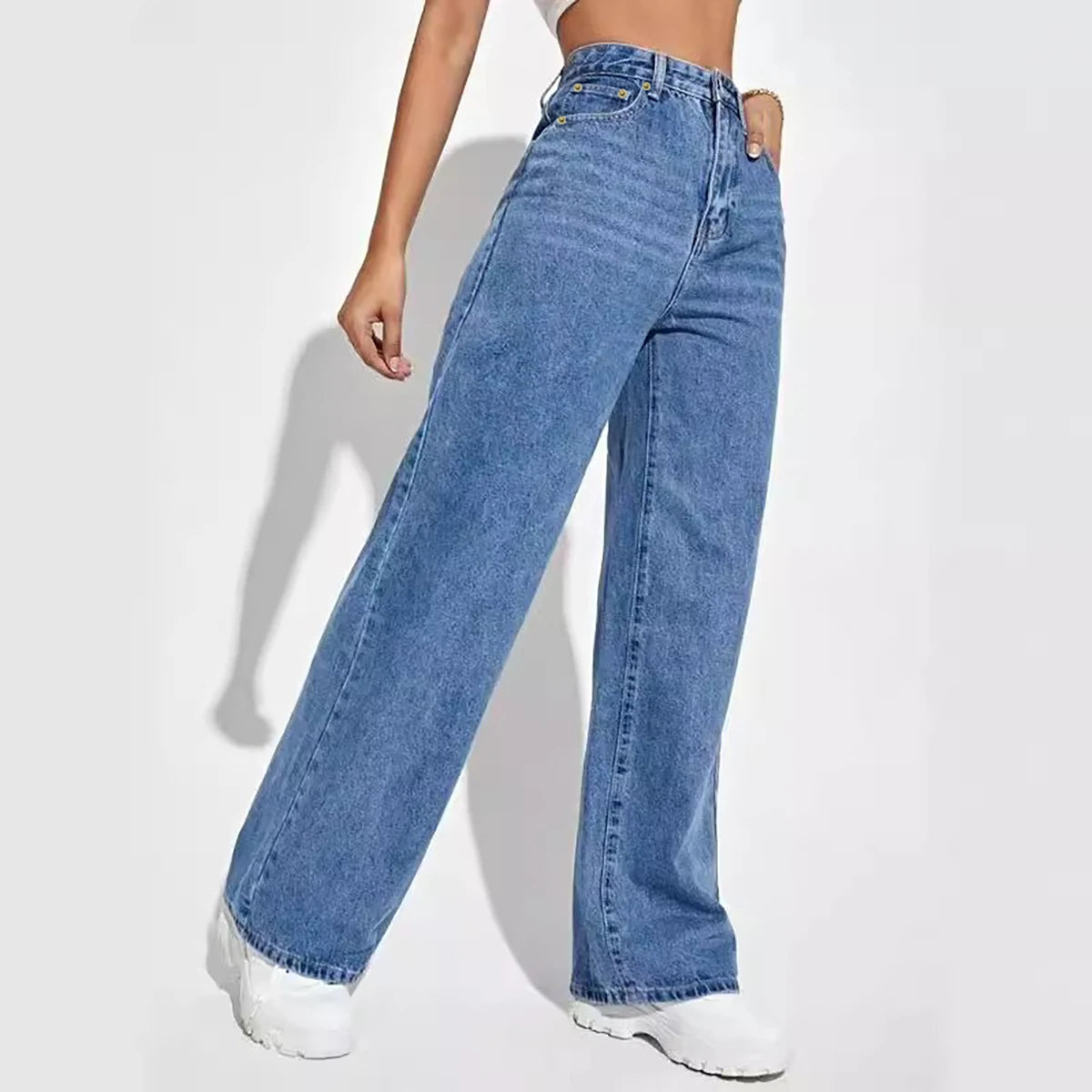 Women's Denim Jeans™ mid-waist straight loose slimming jeans