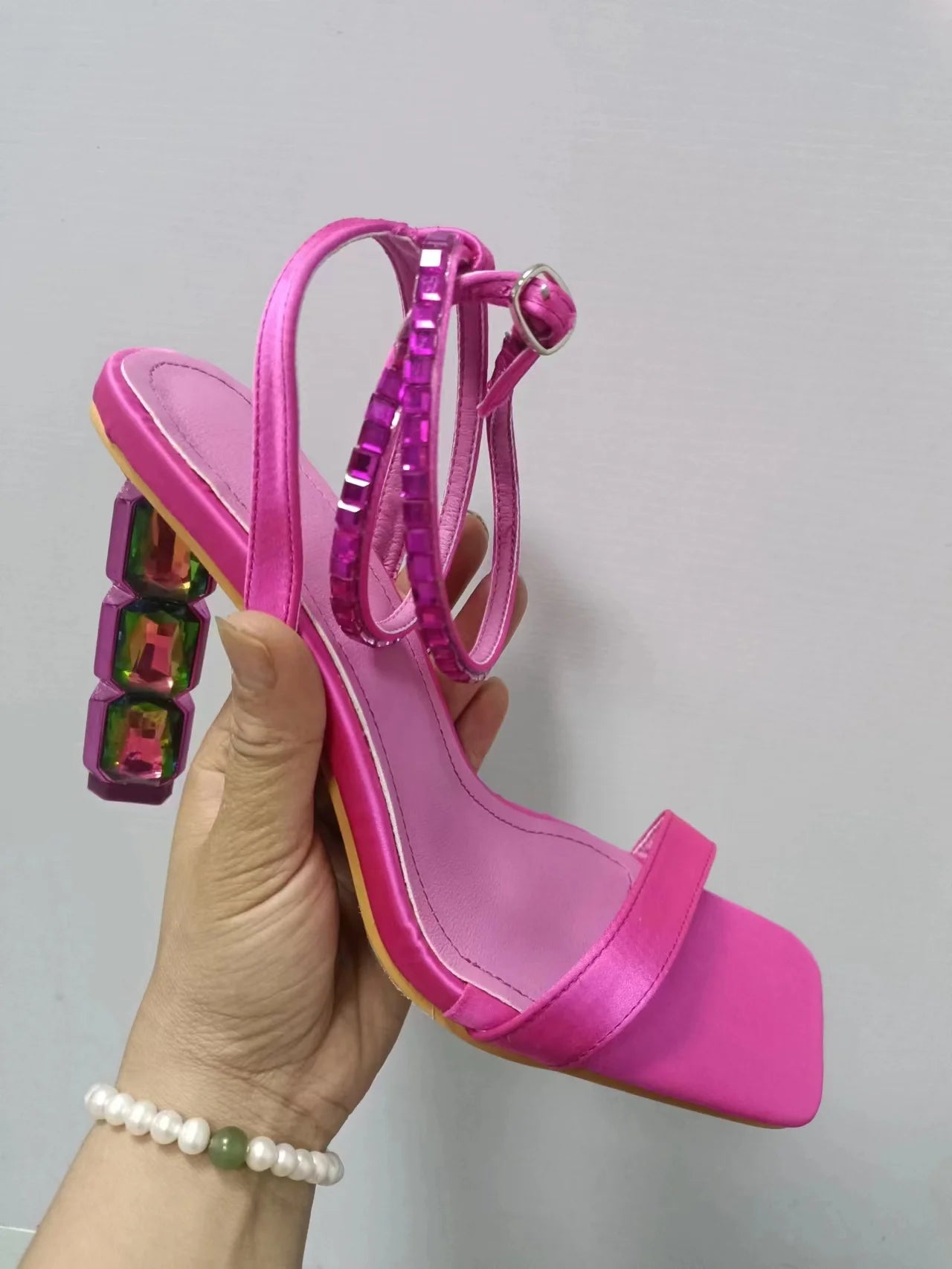 Women's Sparkly Stacked Crystal Heel Sandals™ Thin Embellished Ankle Straps High Heels