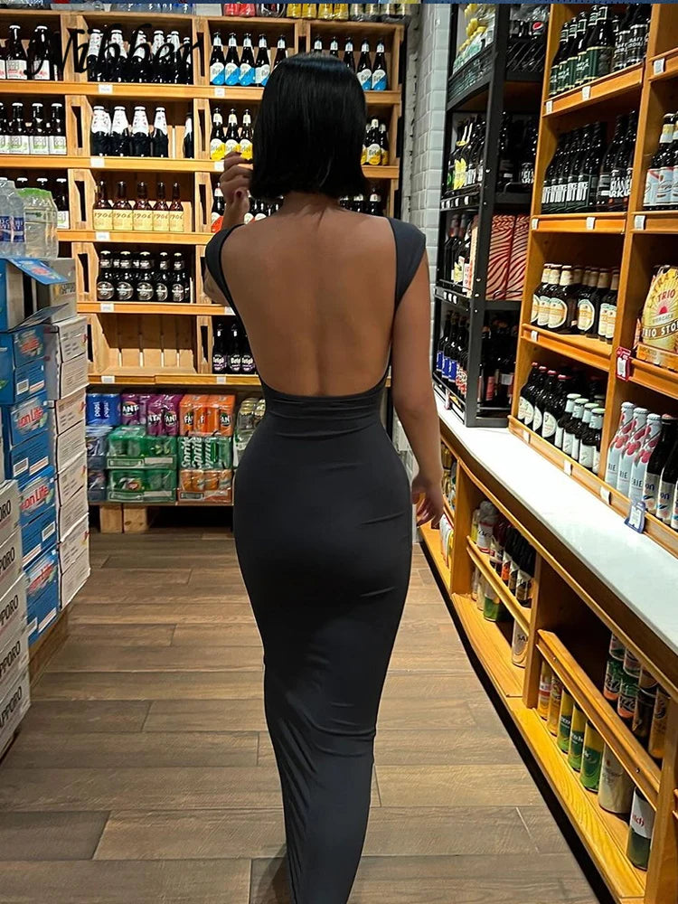 Women Backless Dress™ Elegant Elastic Slim Short Sleeve Long dresses