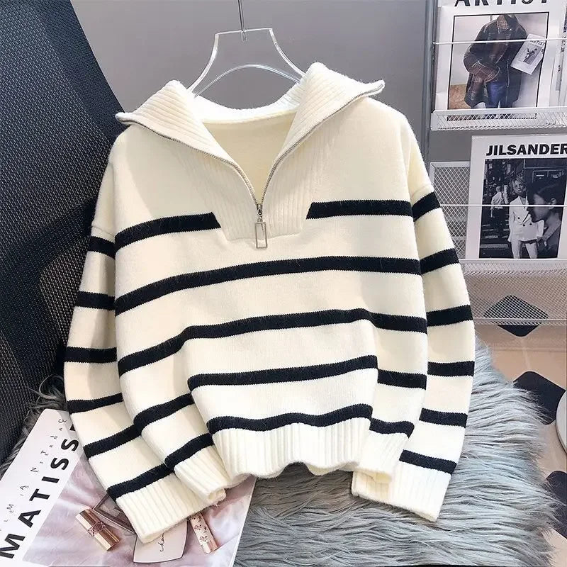 Women's Sweater™ Zipper stripe underlay short style sweater