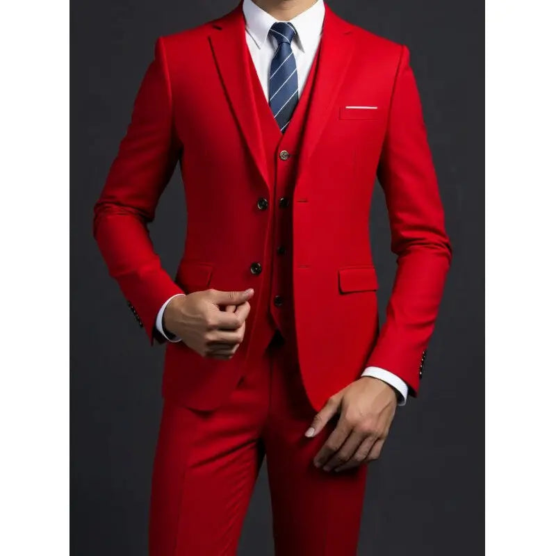 Men's Suit (Blazer+ Vest + Trousers) British Style Solid-color Suit