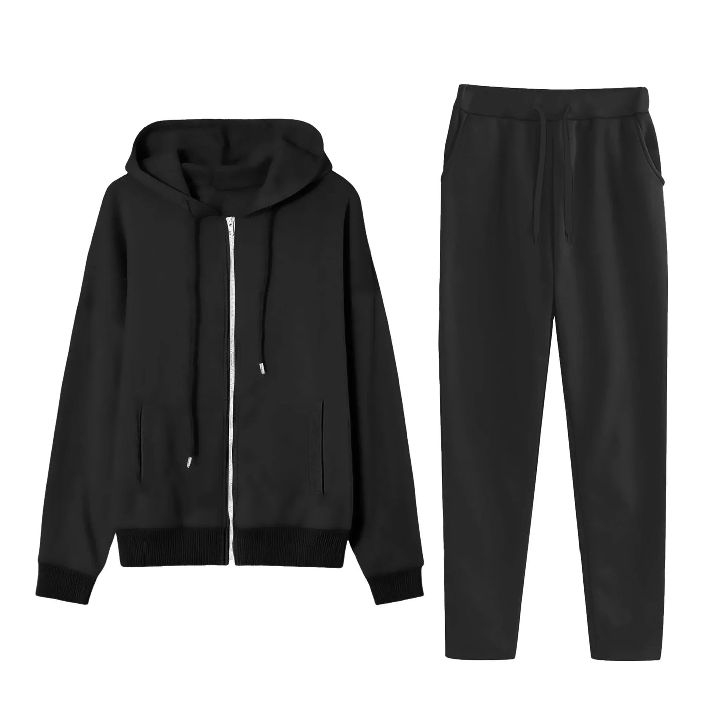 Women's Cross-Border Polyester Cotton Blend Outfit™ Zipper Back Pocket Hoodie And Pants Two-Piece Set