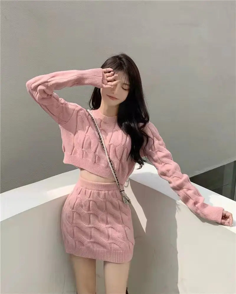 Women's Two Piece of Pullover™ Autumn/Winter Knitted Short Sweater and Skirt
