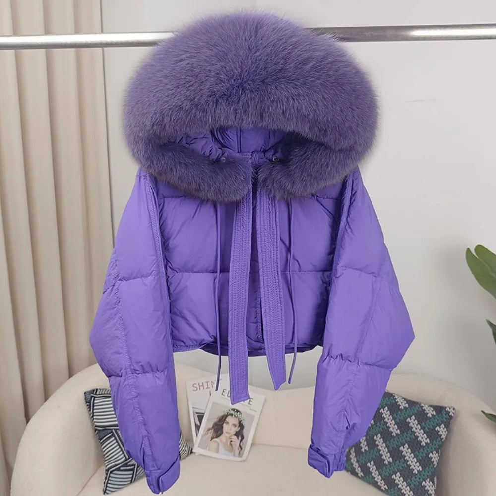 Women's Duck Down Loose Winter Jacket™ Real Fox Fur Raccoon Fur Collar Hooded Thick Warm Detachable Coat