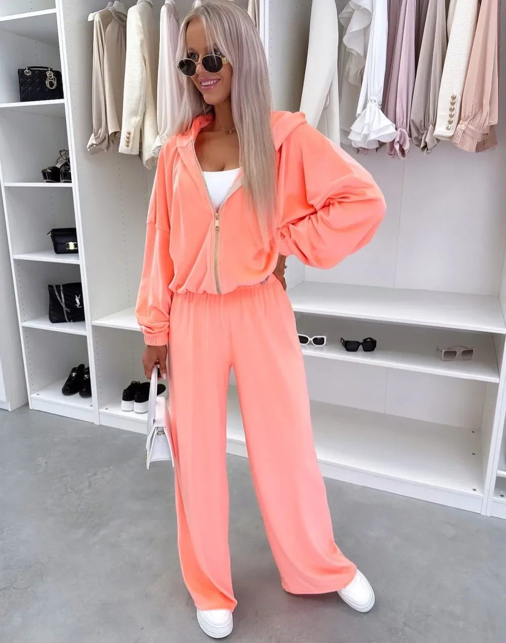 Women's  Casual Outfit™ Zipper Hooded Cardigan + Wide Leg Pants Two Piece Set