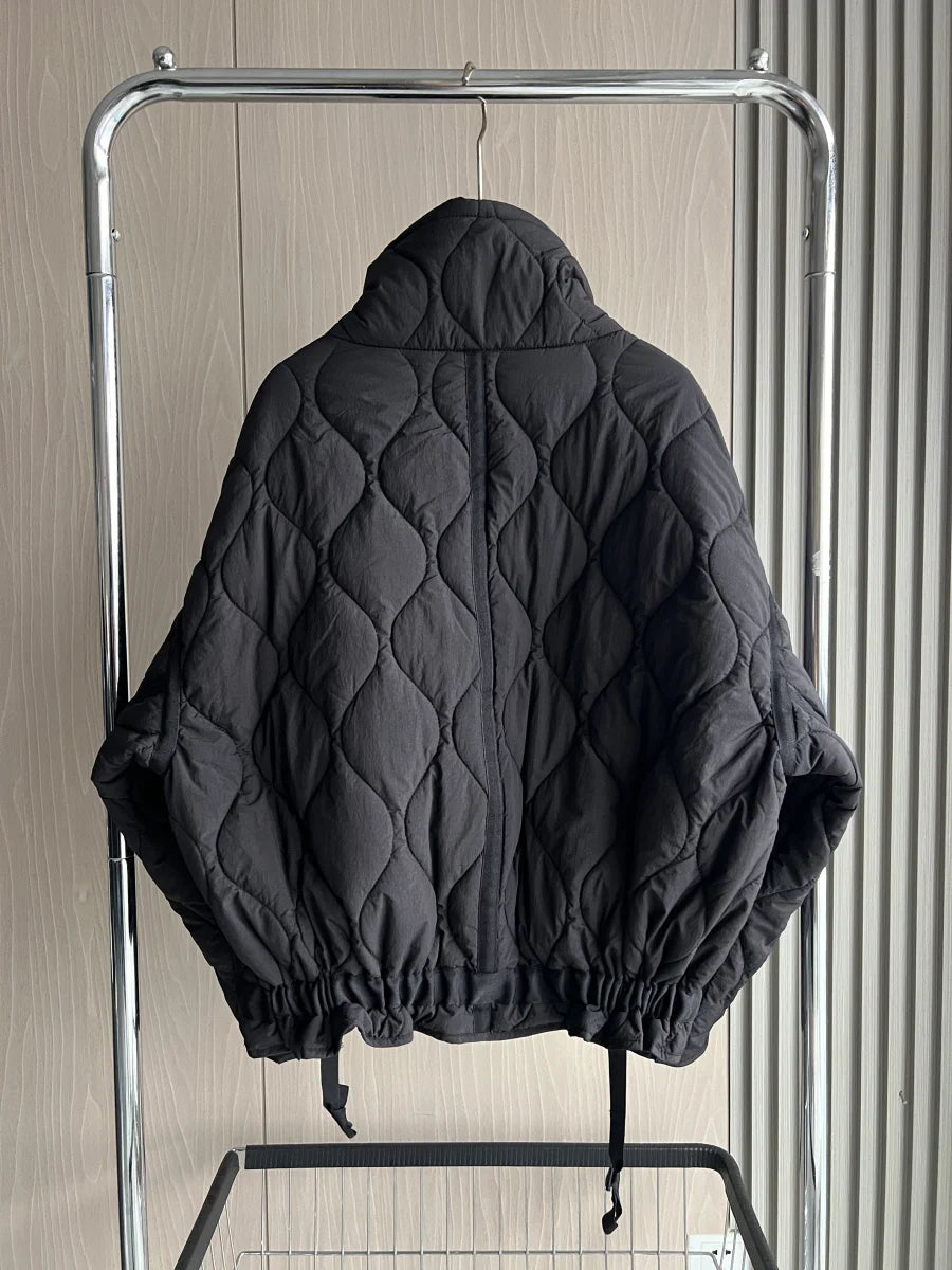 Women's Quilted Coat™ drawstring ties high neck pocket clip cotton jacket for women