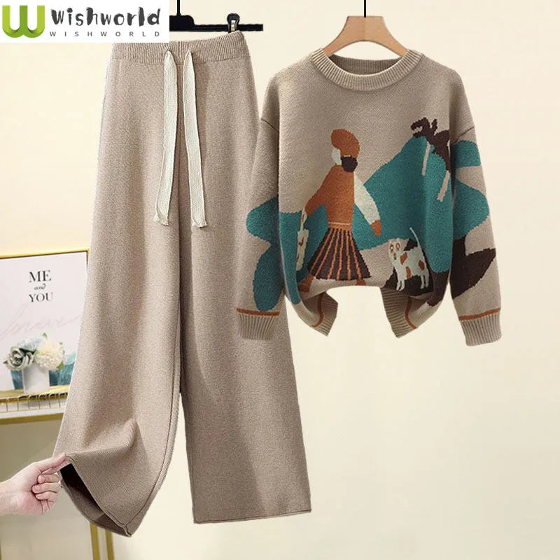 Women's Suits™ Autumn Winter New Western Style Knitted Sweater Loose and Slimming Casual Pants