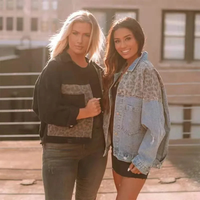 Women's Amazon Denim Jacket™ Long Sleeve Leopard Printed Jacket