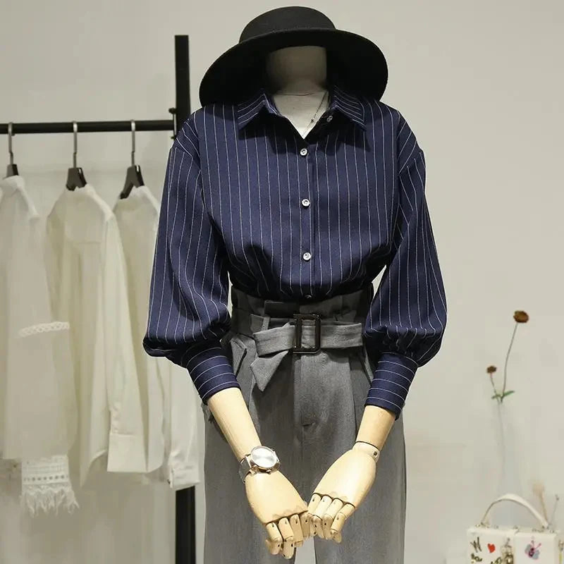 Women's Striped Shirt™ Y2K Summer Vintage Chic Loose Long Sleeve Office Ladies Shirt