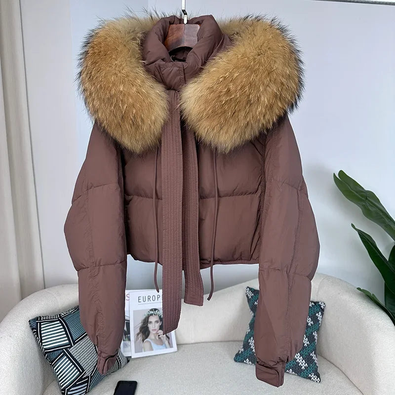 Women's Duck Down Loose Winter Jacket™ Real Fox Fur Raccoon Fur Collar Hooded Thick Warm Detachable Coat