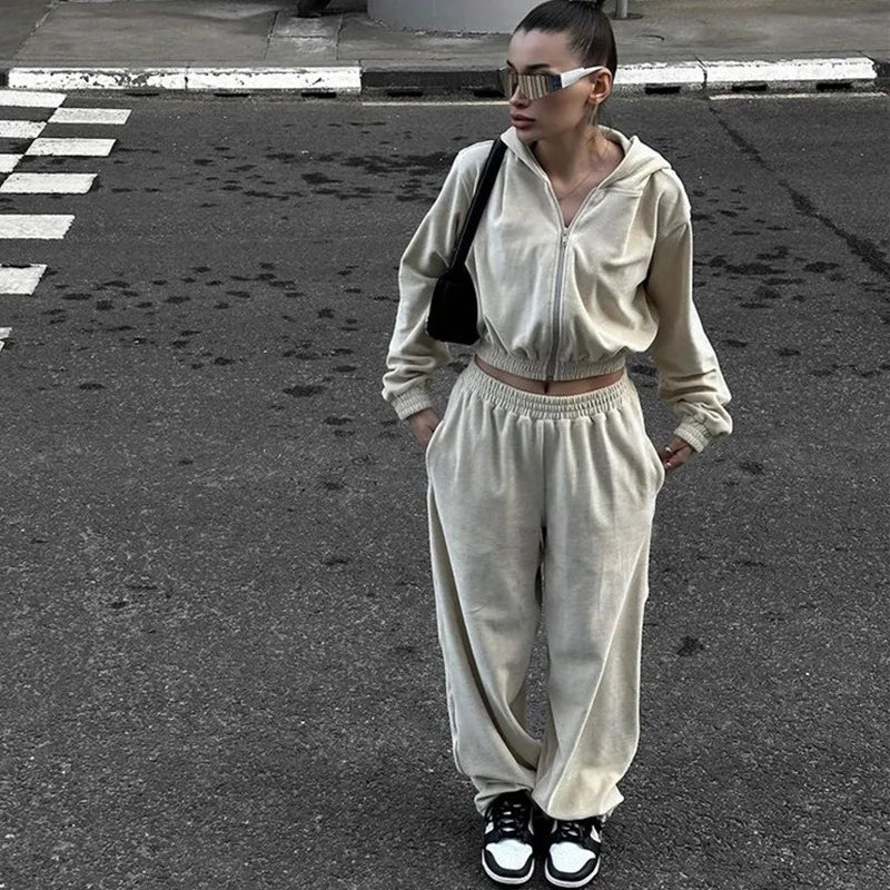 Women's Casual Two Piece Set™ Long-sleeved Hooded Cardigan + Elastic Trousers Tracksuit