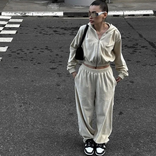 Women's Casual Two Piece Set™ Long-sleeved Hooded Cardigan + Elastic Trousers Tracksuit