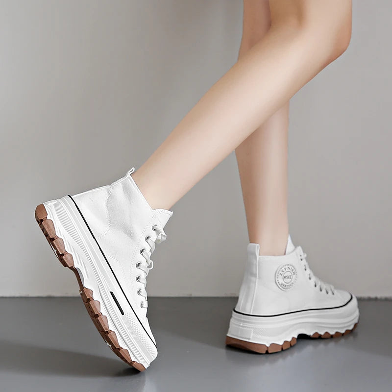 Women's Sneakers™ Lace-Up Casual Platform Height High Top Vulcanize Shoes