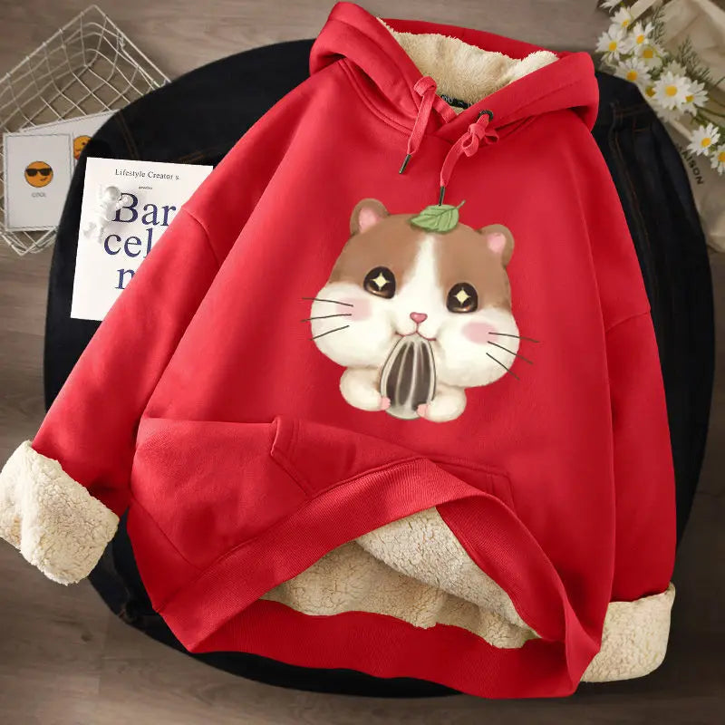Women's Lamb Wool Pullovers™ Velvet Cartoon Hoodies