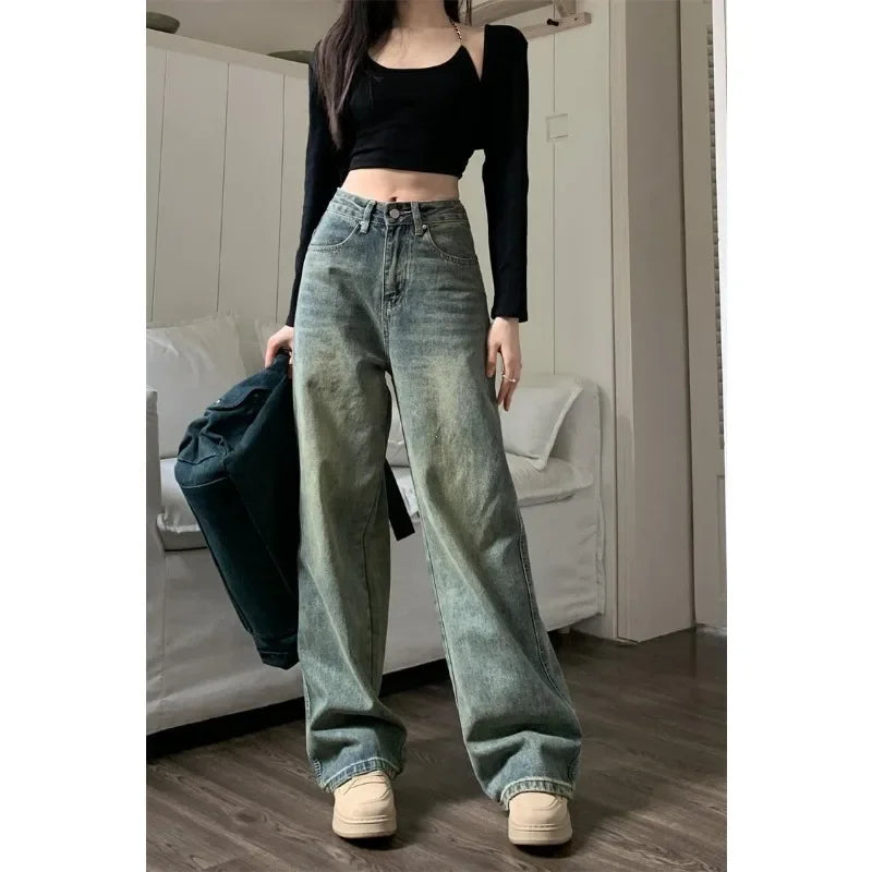 Women's Baggy Jeans™ Y2K Vintage Irregular High Waist Slimming Wide Leg Mop Long Pants Blue Baggy Jeans
