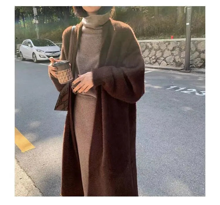 Women's Long Cardigan Coat™ Knitted fluffy Long Sleeve Cashmere Sweater Coat