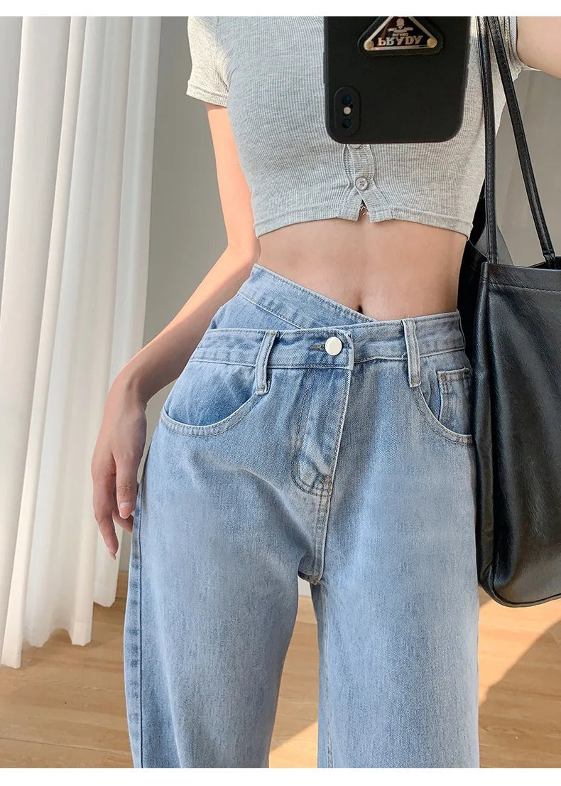Women's Denim Jeans™ Irregular High-Waisted Wide Straight-Leg Draped Trousers