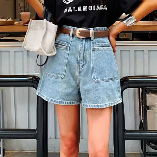 Women's Denim Shorts™ High Waist Vintage Wide Leg Retro Blue Light Blue Baggy Denim Shorts