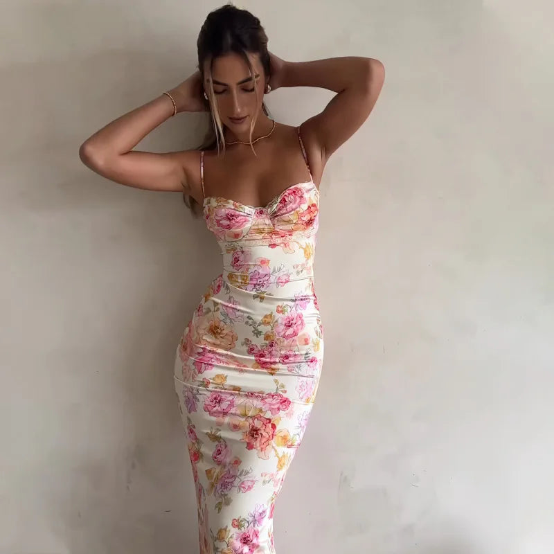 Women's Floral Suspender Split Slim Dress™ Sleeveless Spaghetti Strap Dress