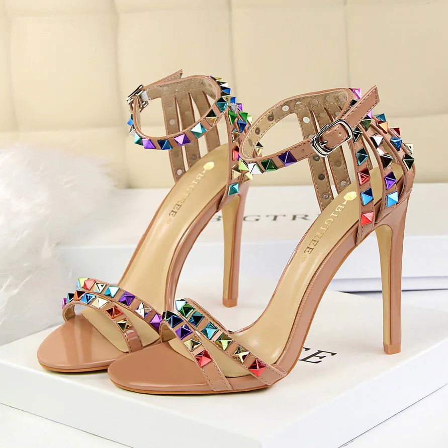 Women High Heels Rivets Studded Sandals™  Stiletto Gladiator Pumps Open Toe Luxury Sandals