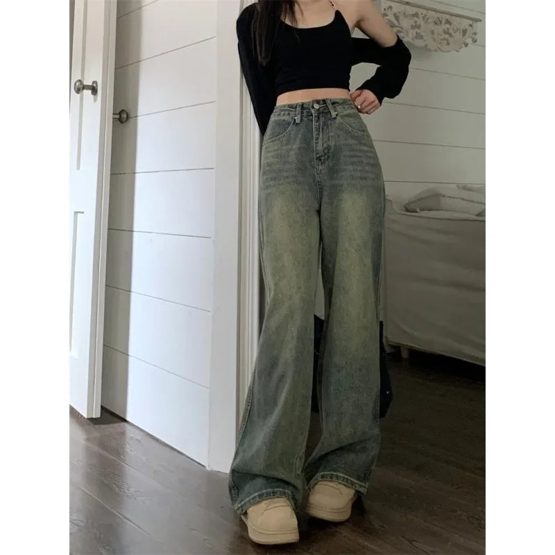 Women's Baggy Jeans™ Y2K Vintage Irregular High Waist Slimming Wide Leg Mop Long Pants Blue Baggy Jeans