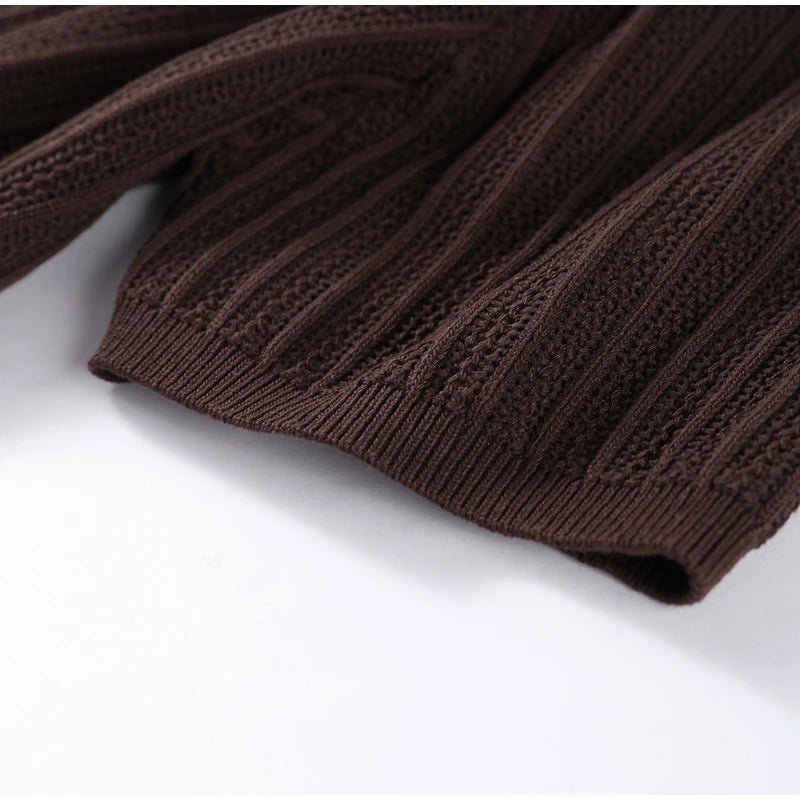 Women's Knitted Pants & Tops Set™ Turn Down Collar Half Sleeve Tops & Elastic Waist Straight Trousers Outfits