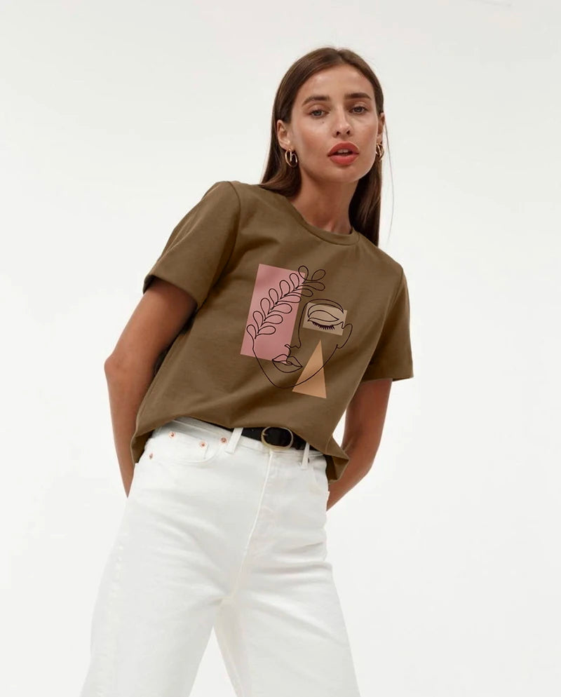 Women's Hirsionsan Aesthetic Character Printed T Shirt™  Vintage Soft Summer Cotton Basic Loose Tops