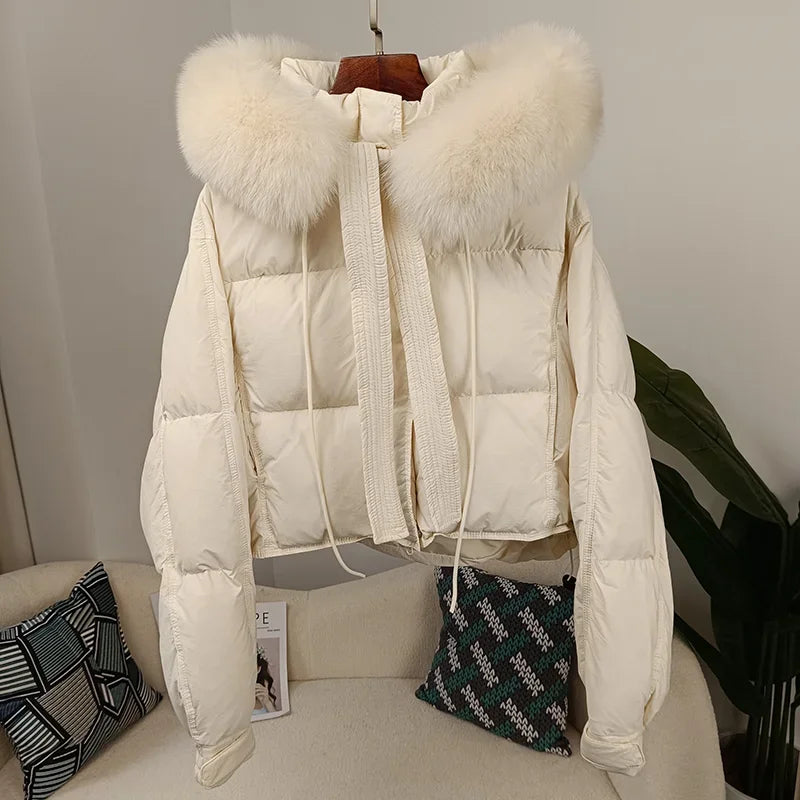 Women's Duck Down Loose Winter Jacket™ Real Fox Fur Raccoon Fur Collar Hooded Thick Warm Detachable Coat