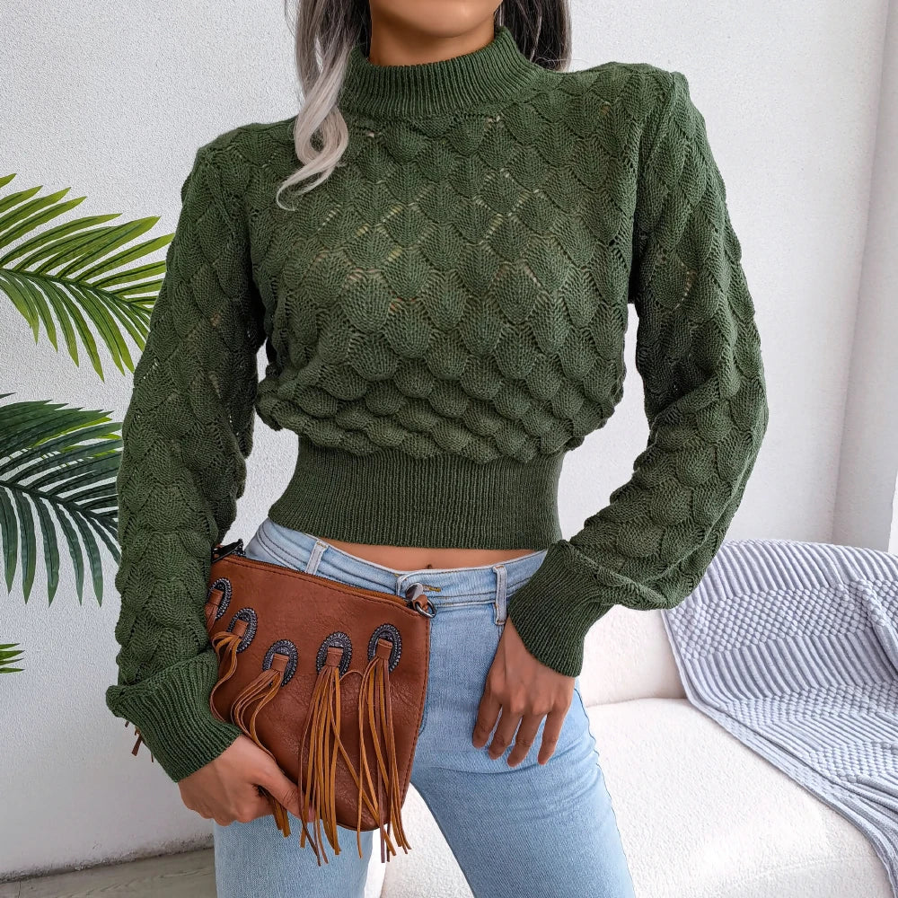 Women's Knitted Pullovers™ Casual Hollow Out Long Sleeve Crop Top
