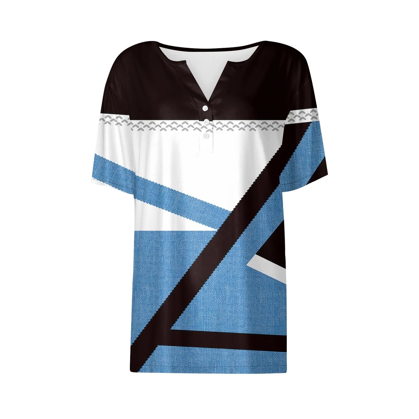 Women's Summer Patchwork T-Shirts™ Short Sleeve Loose Ladies V-Neck Tops