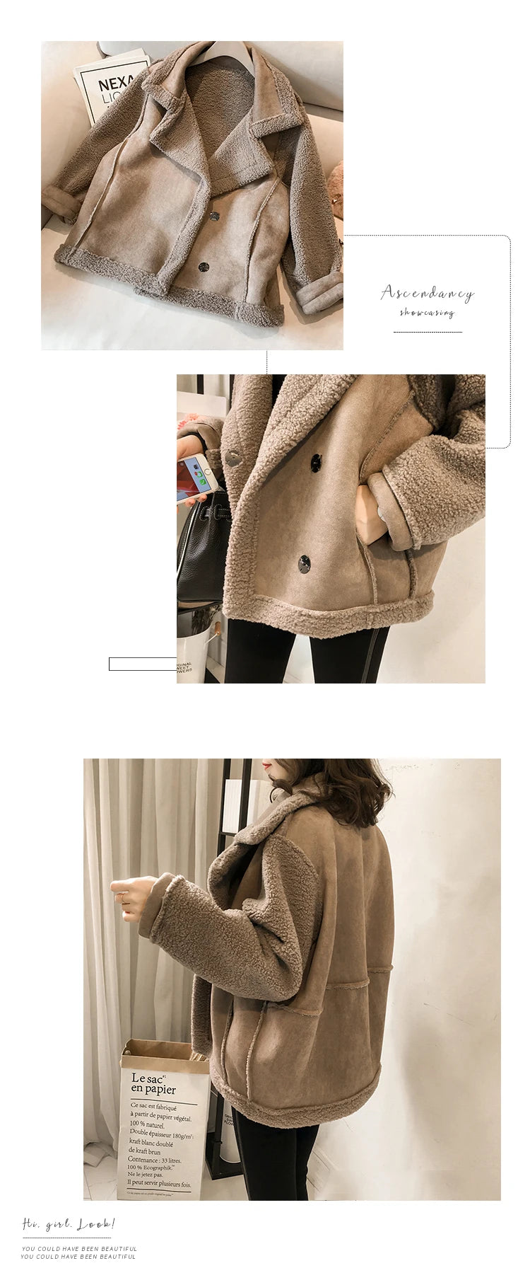 Woman's Lamb Wool Plush™ Shearling Long Sleeve Casual American Retro Short Jacket