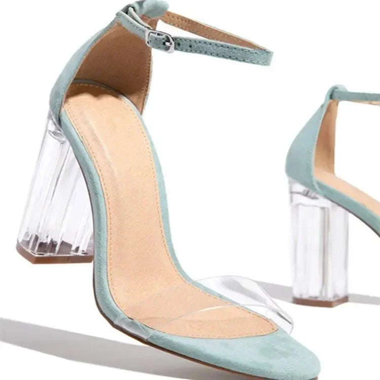 Women's Round Toe High Heel Sandals Women Summer Roman Strap Buckle Sandals