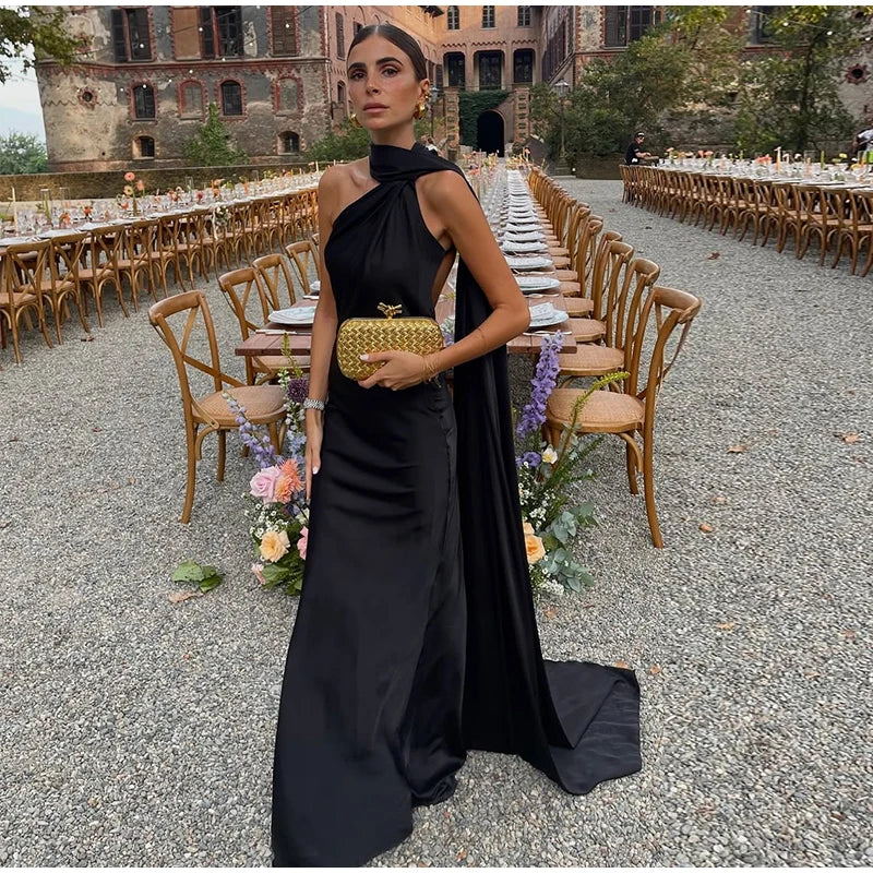 Women's Solid Ribbon Halter Dress™ Off Shoulder Sleeveless Backless Slim Maxi Dresses