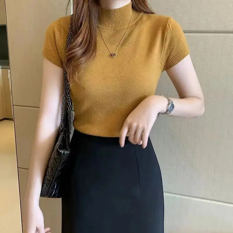 Women's Half-High Neck T-Shirt™ Casual Korean Style Elegant Tops