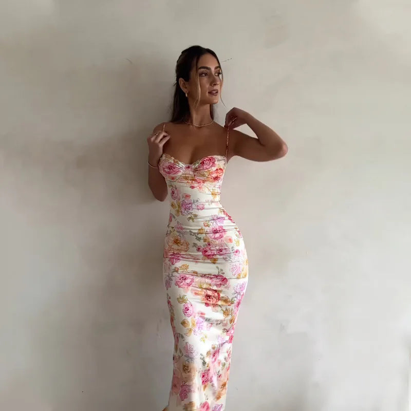 Women's Floral Suspender Split Slim Dress™ Sleeveless Spaghetti Strap Dress