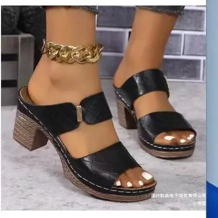 Women's Open-Toe Slippers™ Thick Heel  Rubber Bottom PU Leather Slippers