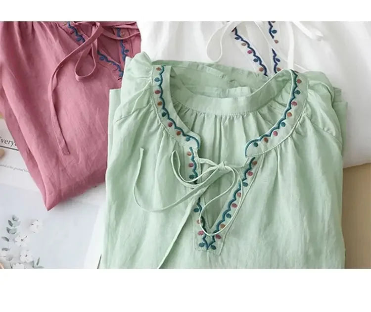 Women's Soft Cotton T-shirt™ V-neck 3/4 Sleeve Neckline Drawstring Summer Top