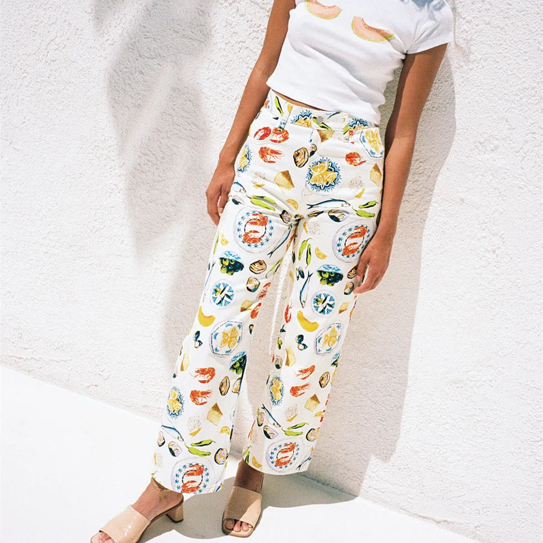 Women's Y2k Graphic Print Jeans™ Straight Leg Vintage Aesthetic Denim Pants