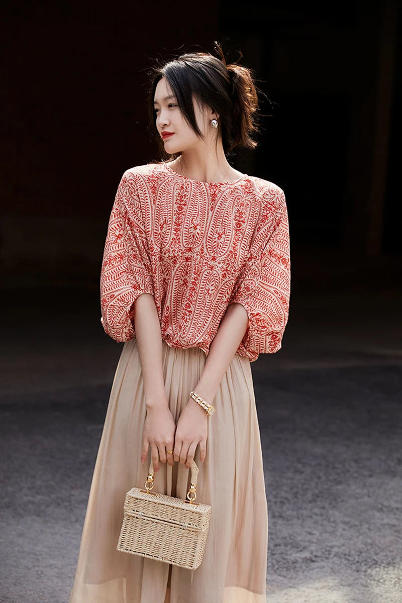 Women's Vintage Bow Bandage Print Shirts™ Korean Batwing Sleeve  Tops