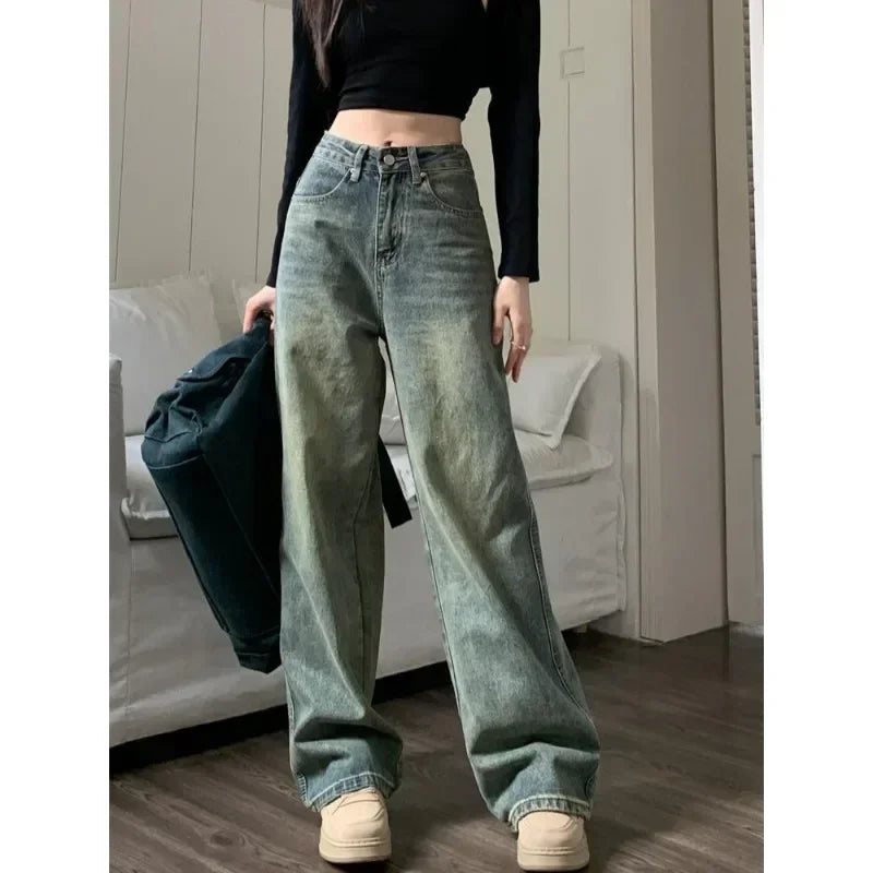 Women's Baggy Jeans™ Y2K Vintage Irregular High Waist Slimming Wide Leg Mop Long Pants Blue Baggy Jeans