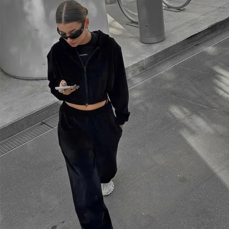 Women's Casual Two Piece Set™ Long-sleeved Hooded Cardigan + Elastic Trousers Tracksuit