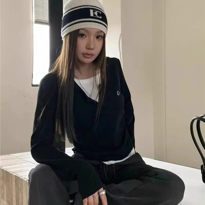 Women's T-Shirt™ Long Sleeves Korean Fashion Style O-neck Fake two items T-shirt
