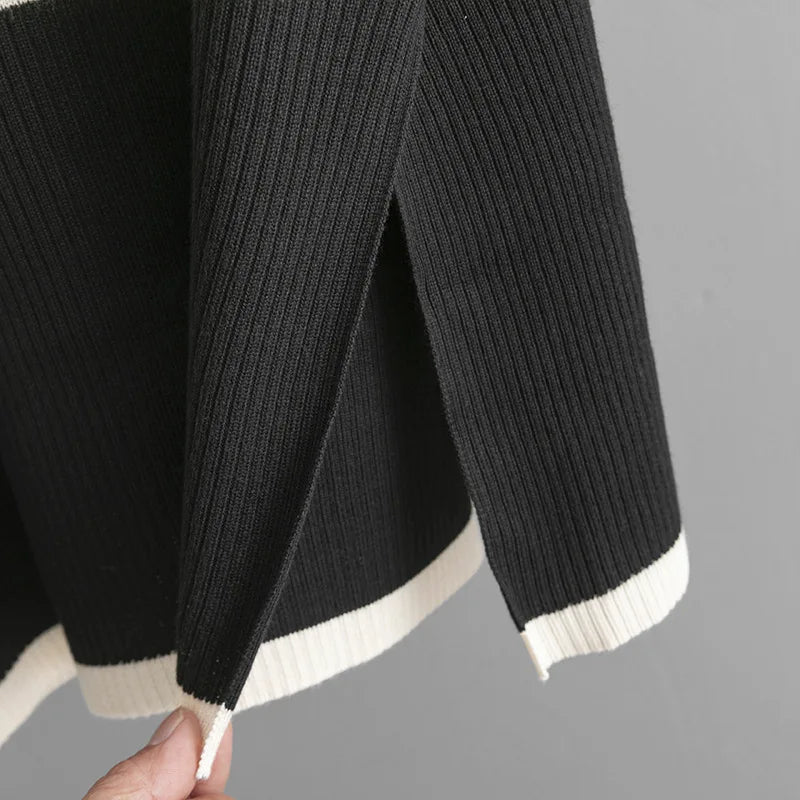 Women's Suits™ SINGREINY Striped Turtleneck Sweater High Waist Wide Leg Pants Knitted Loose Suits