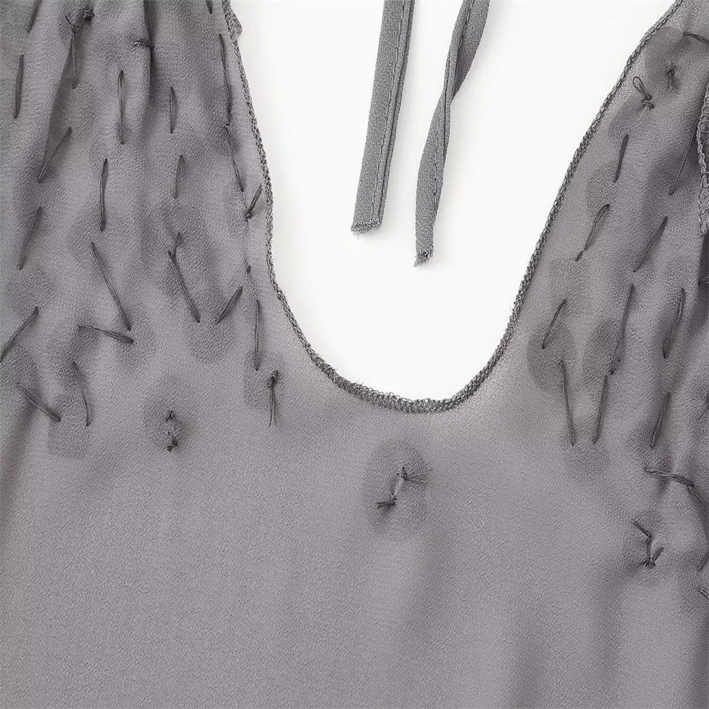 Women's Halter Sequin Ruffled Mini Dress™ V-neck Sleeveless Lace Up Backless Pleated Dresses
