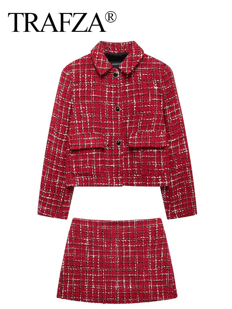 Women's Skirt Suit™ TRAFZA Single Breasted Lapel Jacket Side Zipper Shorts Skirts Outfit Set