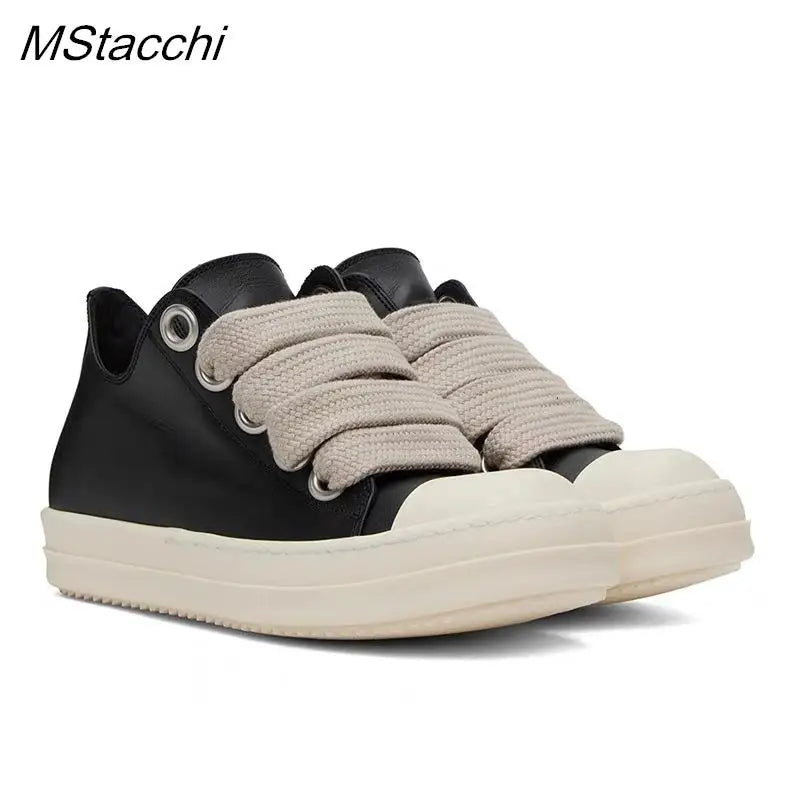 Women's Platform Sneakers™ Black Leather Zipper Lace Up Casual Shoes