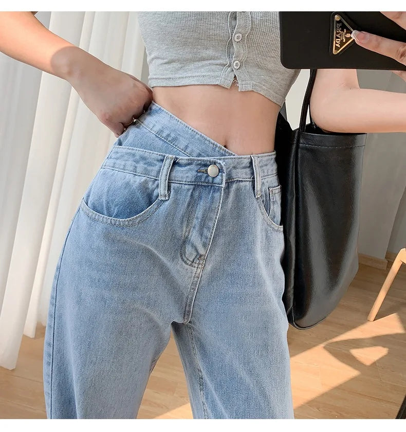Women's Denim Jeans™ Irregular High-Waisted Wide Straight-Leg Draped Trousers