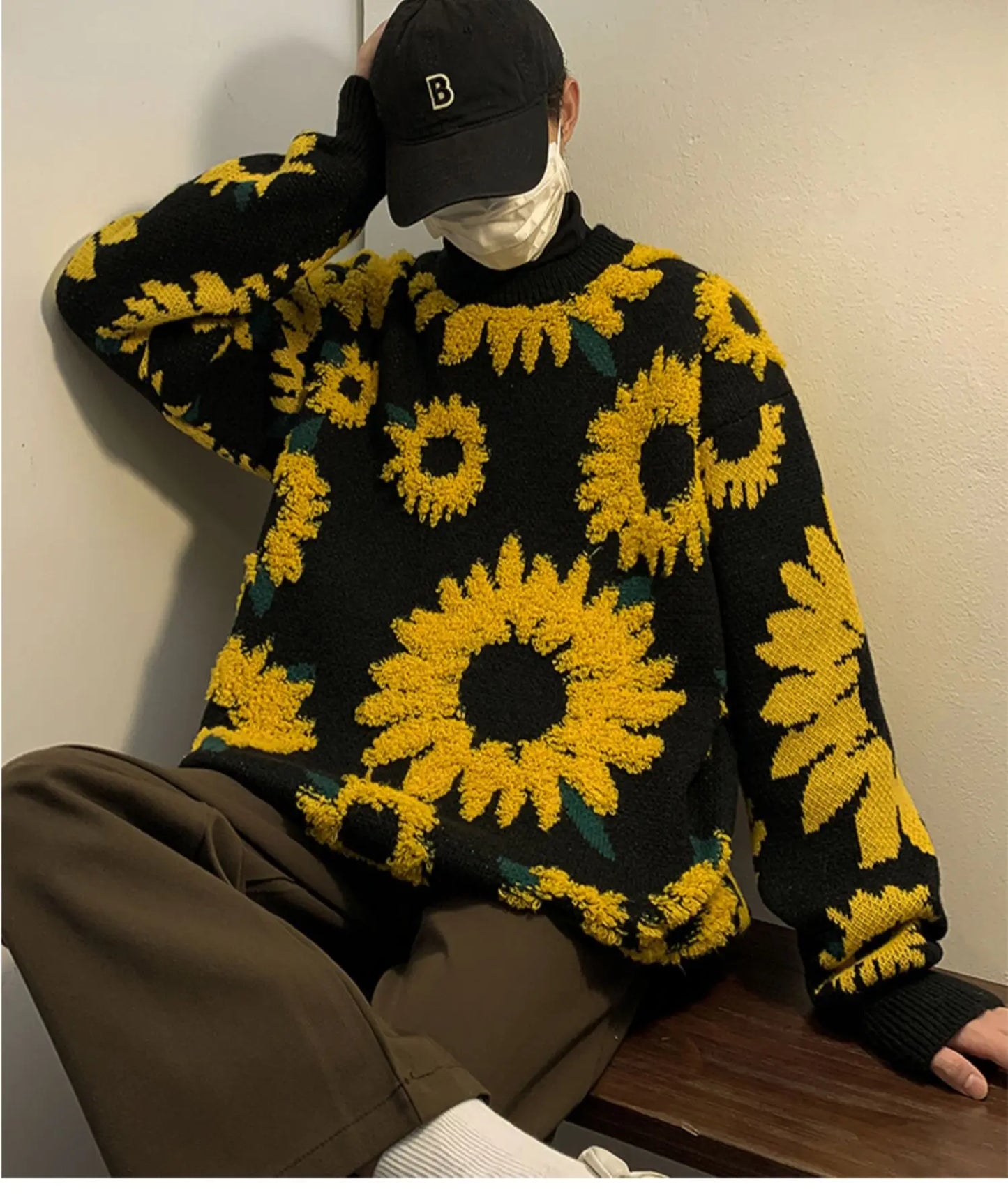 Men's Flocking Floral Sweater™ Baggy Spring Autumn Japanese Style Retro Knitwear