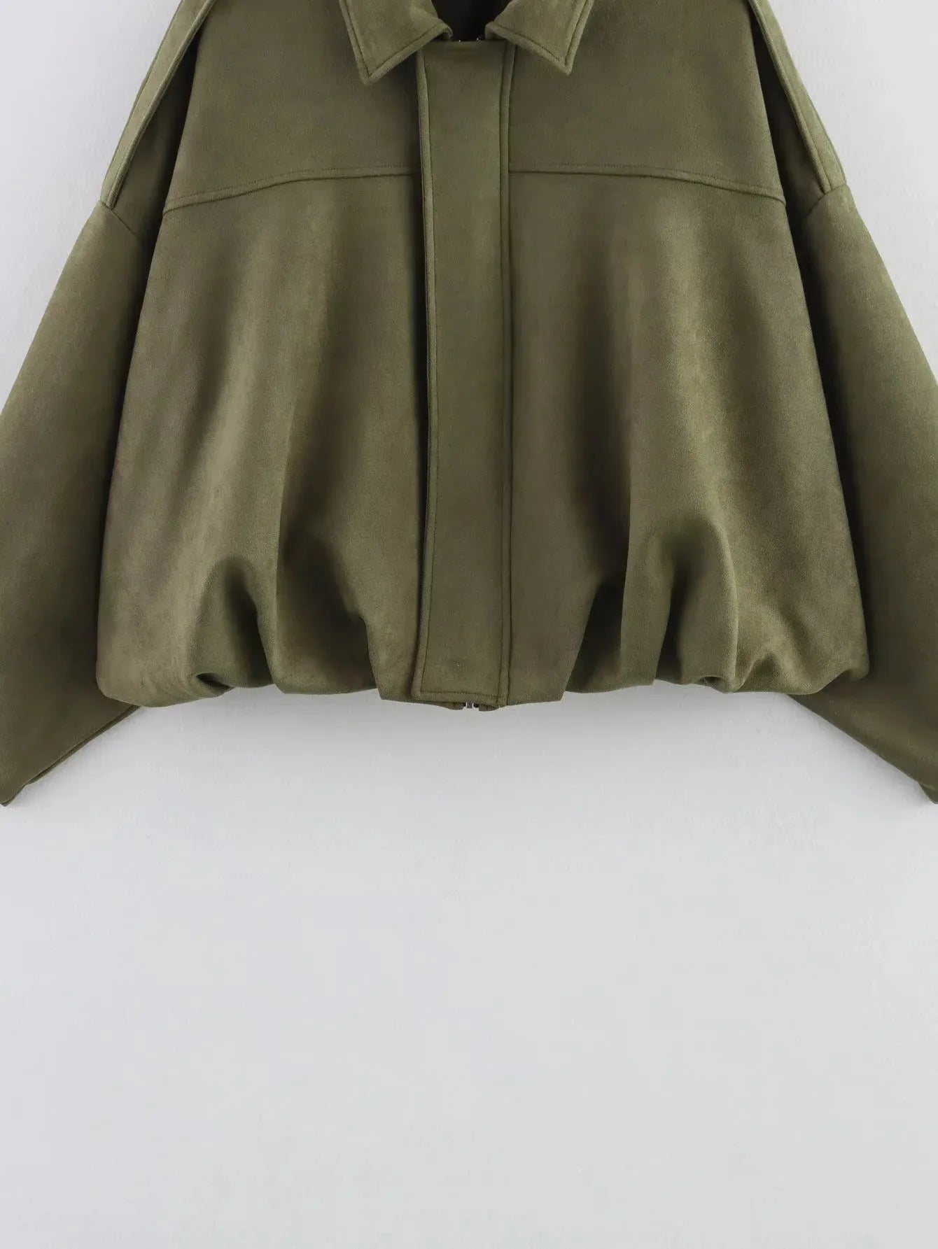 Women's Green Suede Jacket™ Spring Long Sleeve Zipper Oversize Bomber Outerwear